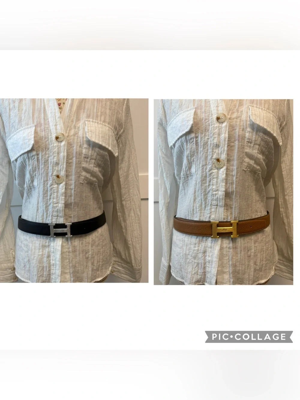 H Reversible belt (blk/brw) with two interchangeable H buckles Gold/Silver